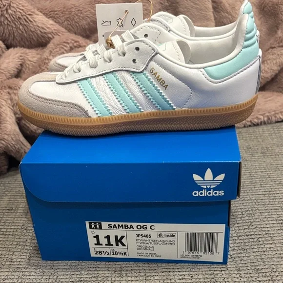 Adidas Samba OG Toddler Kids Sneakers - White and Light Blue - Picture 1 of 9